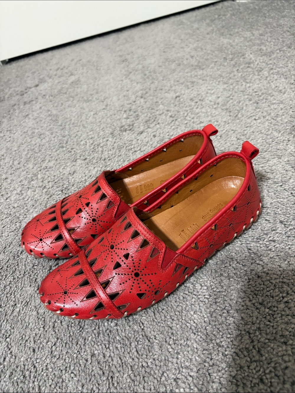 Spring Step Fusaro Shoes Womens 37 Laser Cut Slip On Flat Loafers RedLeather